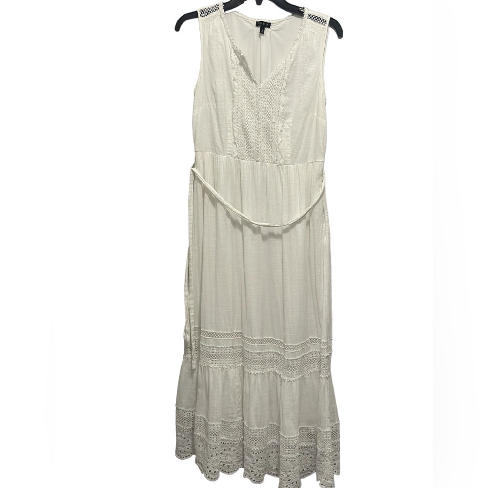 TALBOTS WHITE FULLY LINED COTTON 100% EYELET SLEEVELESS DRESS SIZE 4